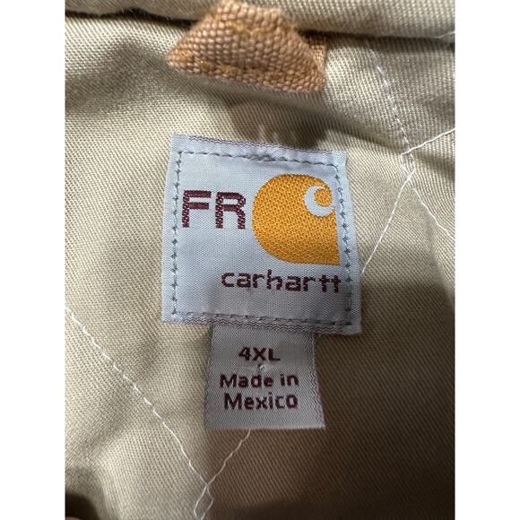 Carhartt FR Duck Canvas Jacket Mens 4XL Work Coat Hood Full Zip Brown Stains - Picture 2 of 15